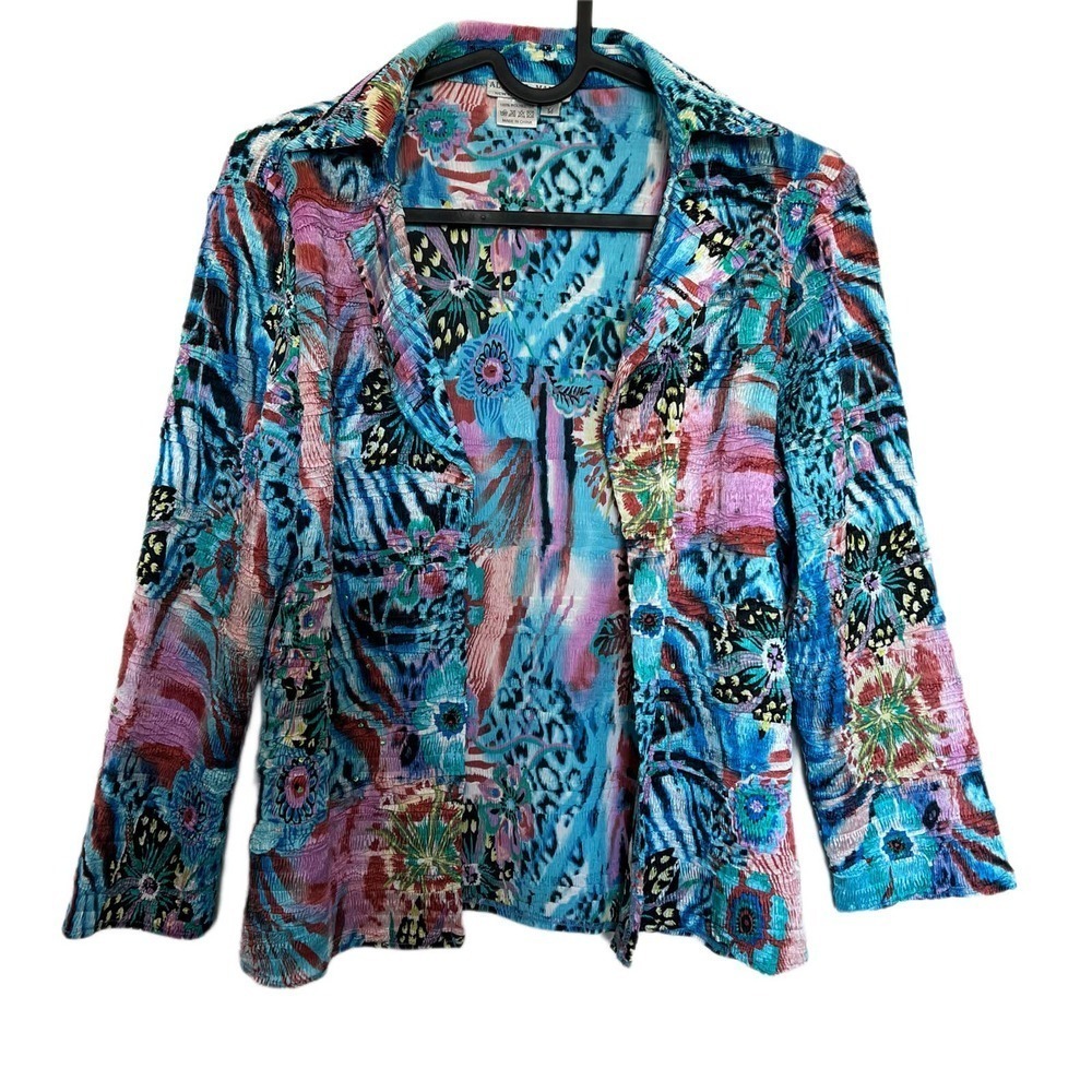 Alberto Makali Multi Colorful Floral Artsy Abstract Beaded Cardigan Size Medium